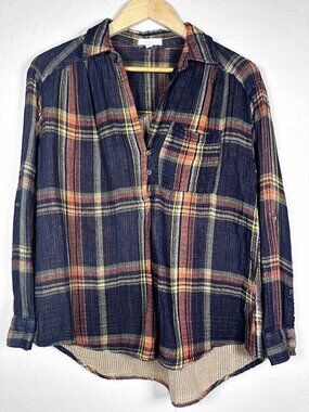 Day to Day Plaid Cotton Button-Front Shirt | Size Small | 100% Cotton